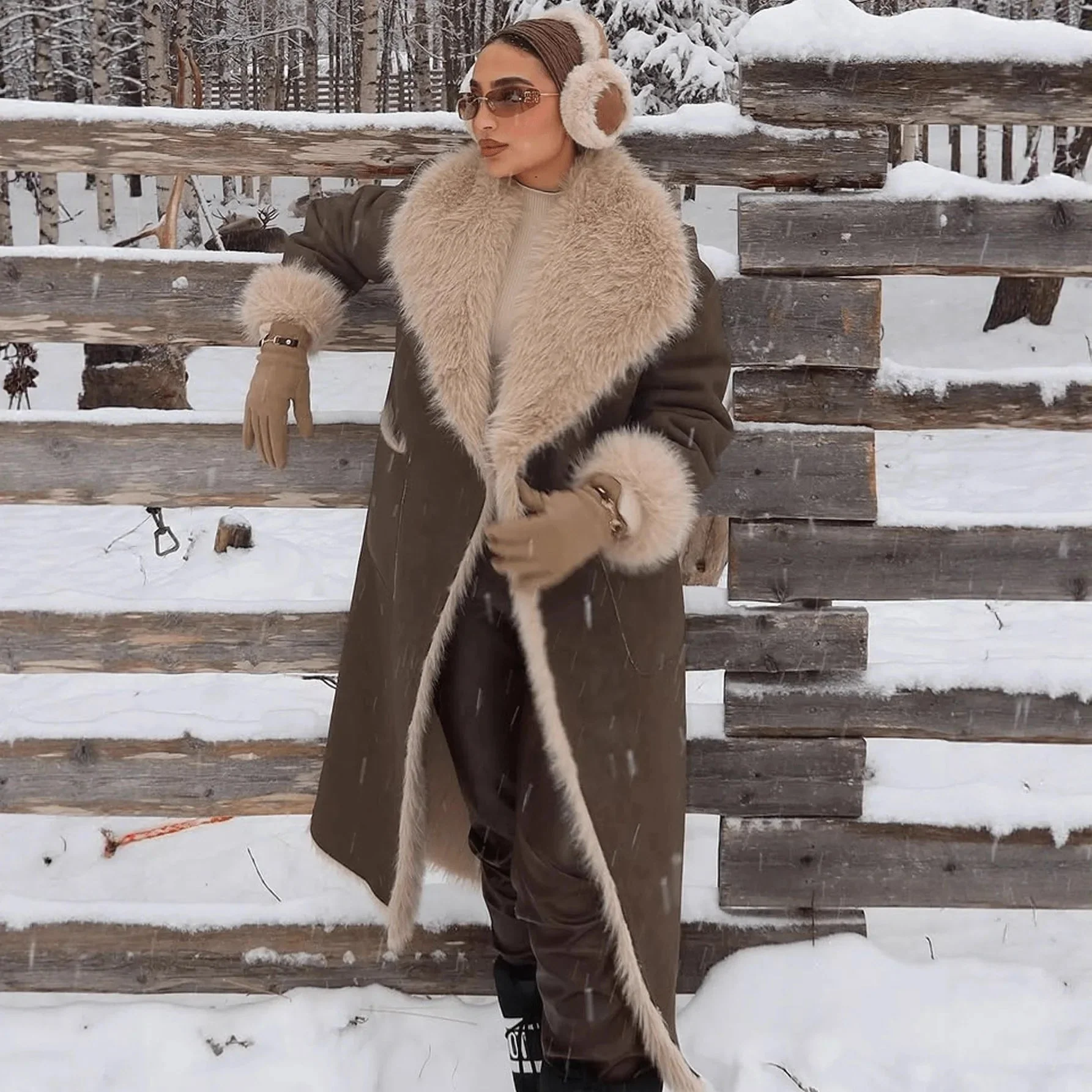 Sydney Faux Fur Suede Long Coat - Image 2