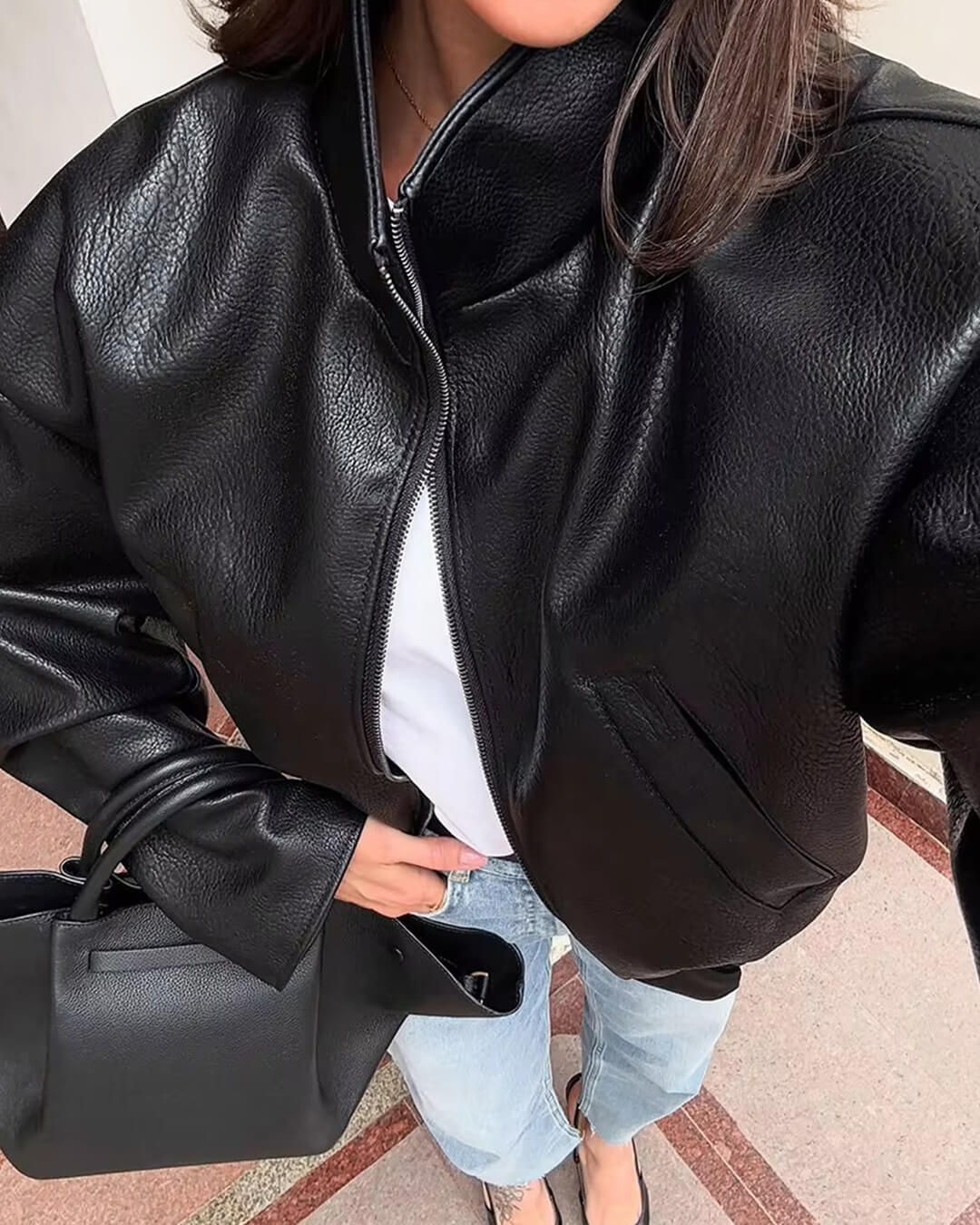 Sylvia Zip Up Leather Jacket - Image 4