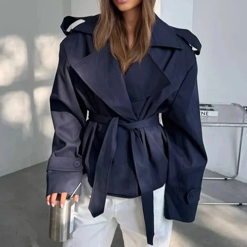 Tara Lace Up Cropped Trench Coat - Image 2