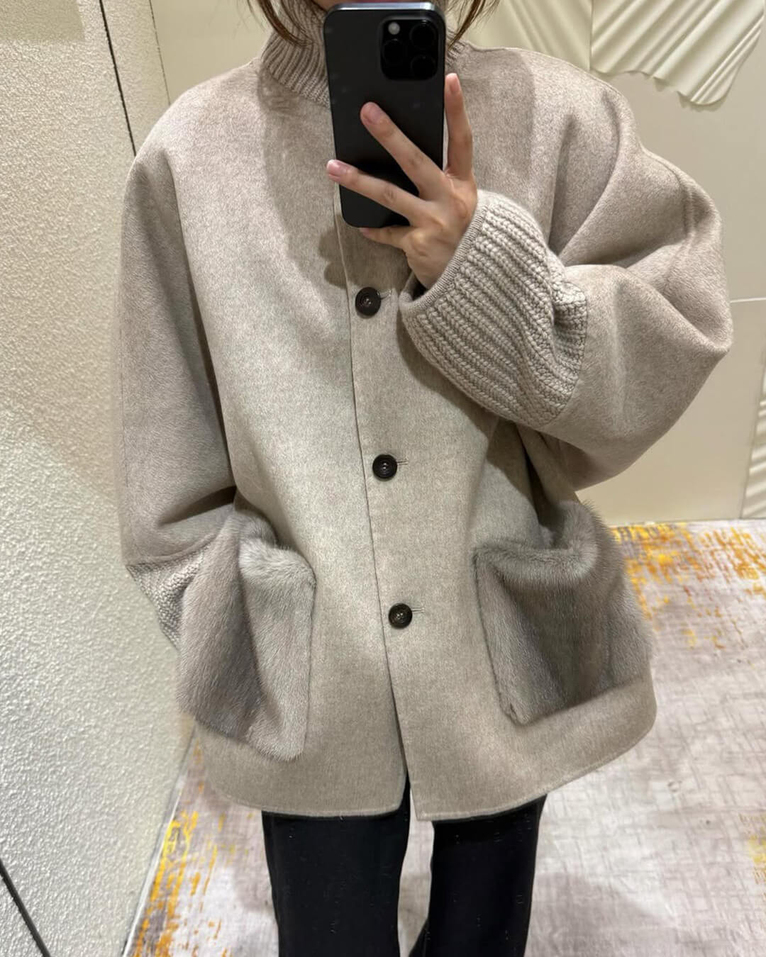 Terry Turtleneck Faux Fur Knit Coat - Image 2
