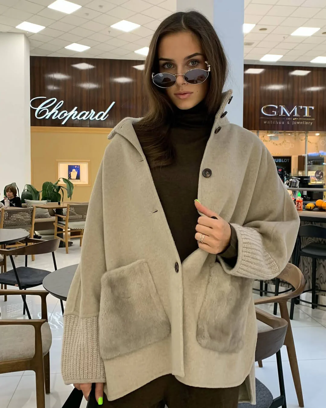 Terry Turtleneck Faux Fur Knit Coat - Image 3