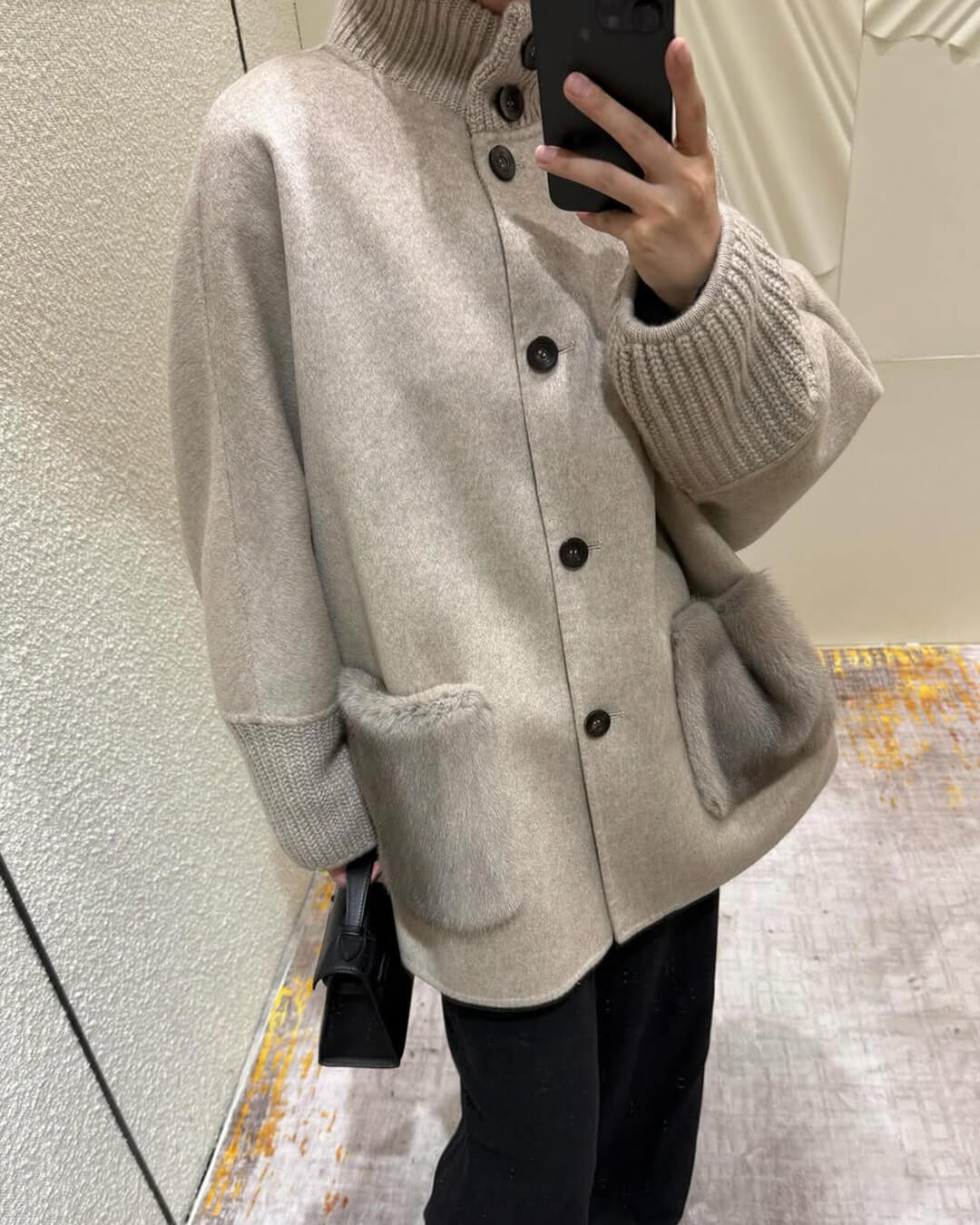 Terry Turtleneck Faux Fur Knit Coat - Image 5
