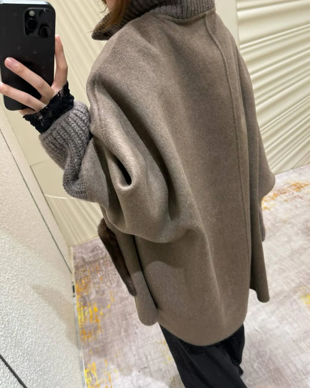 Terry Turtleneck Faux Fur Knit Coat - Image 7