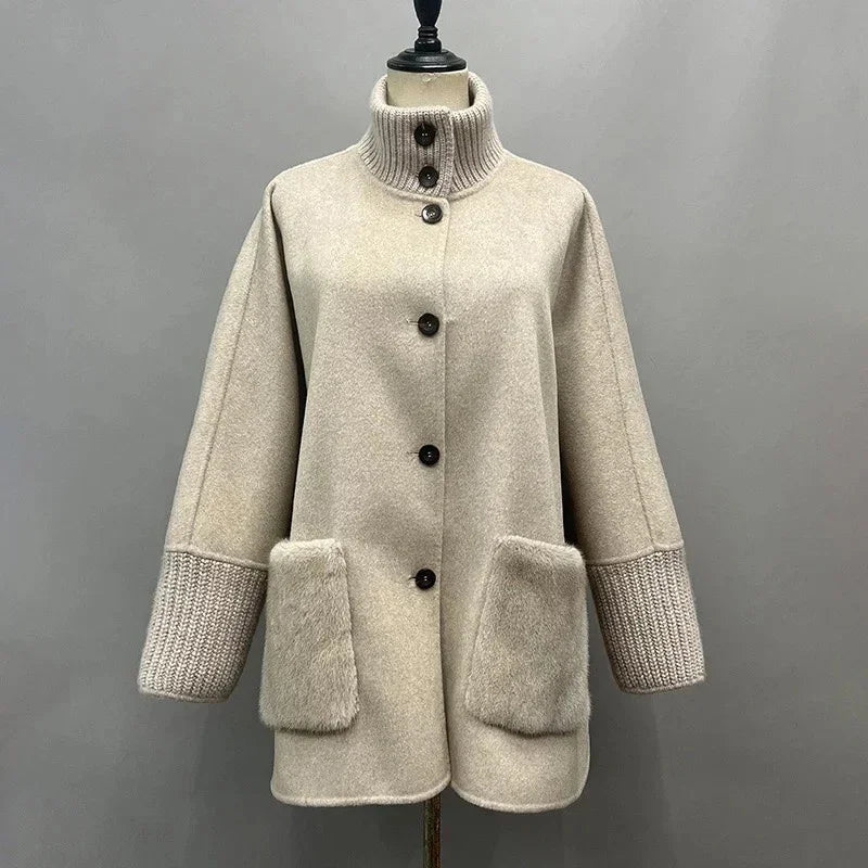 Terry Turtleneck Faux Fur Knit Coat - Image 8