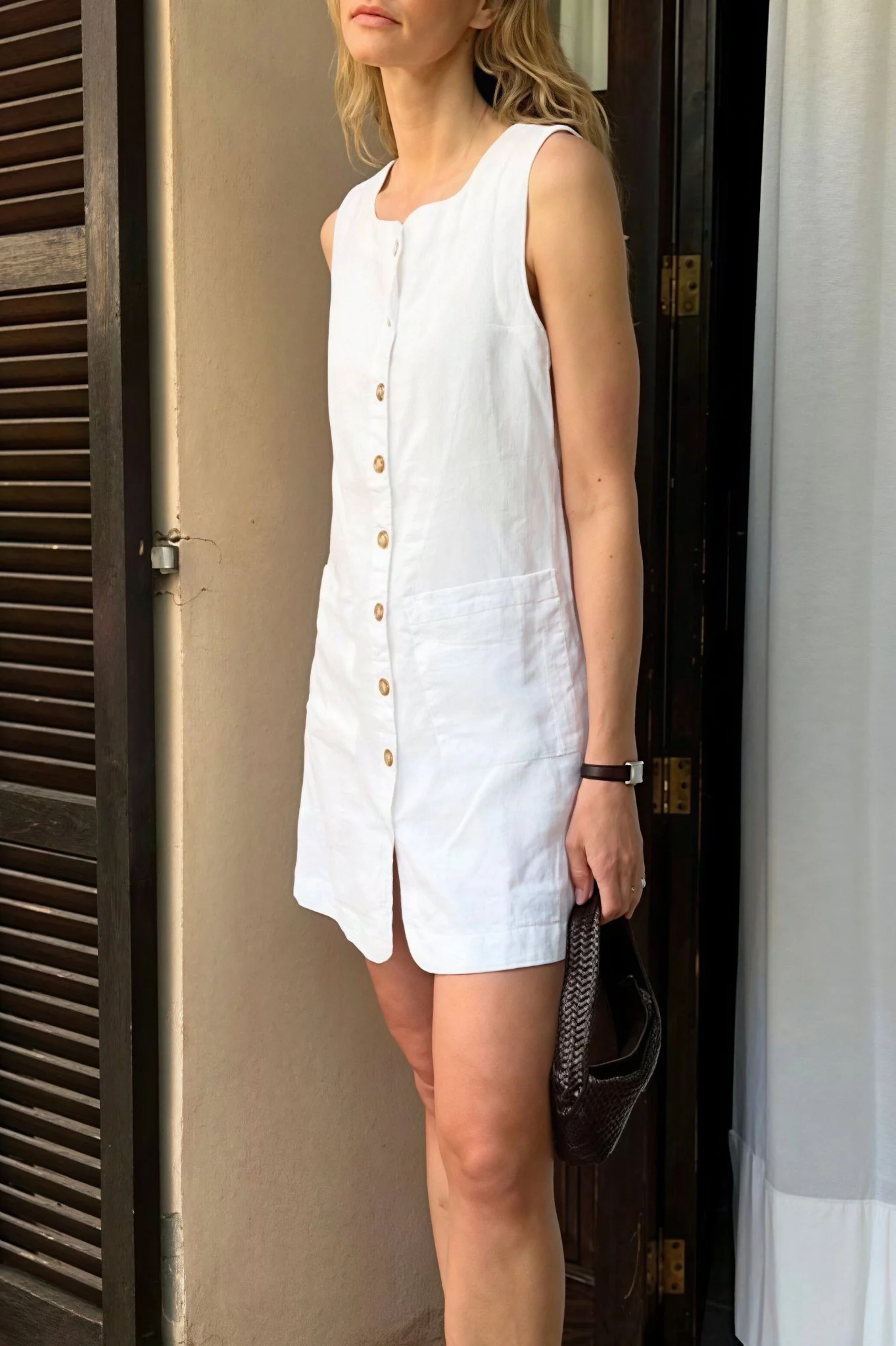 Themis Linen Square Neck Button Mini Dress - Image 3