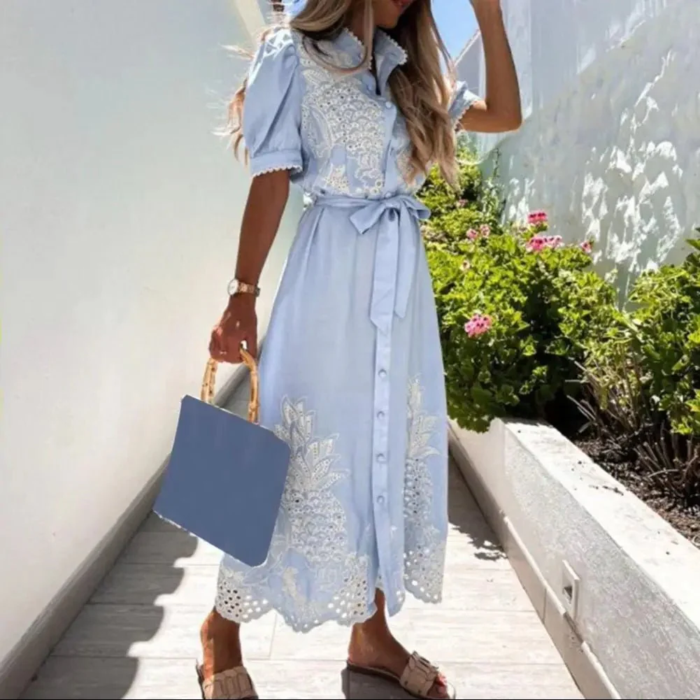 Theresa Embroidered Lace-Up Maxi Dress - Image 4