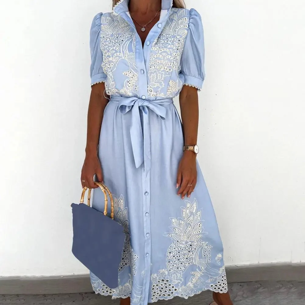Theresa Embroidered Lace-Up Maxi Dress - Image 5