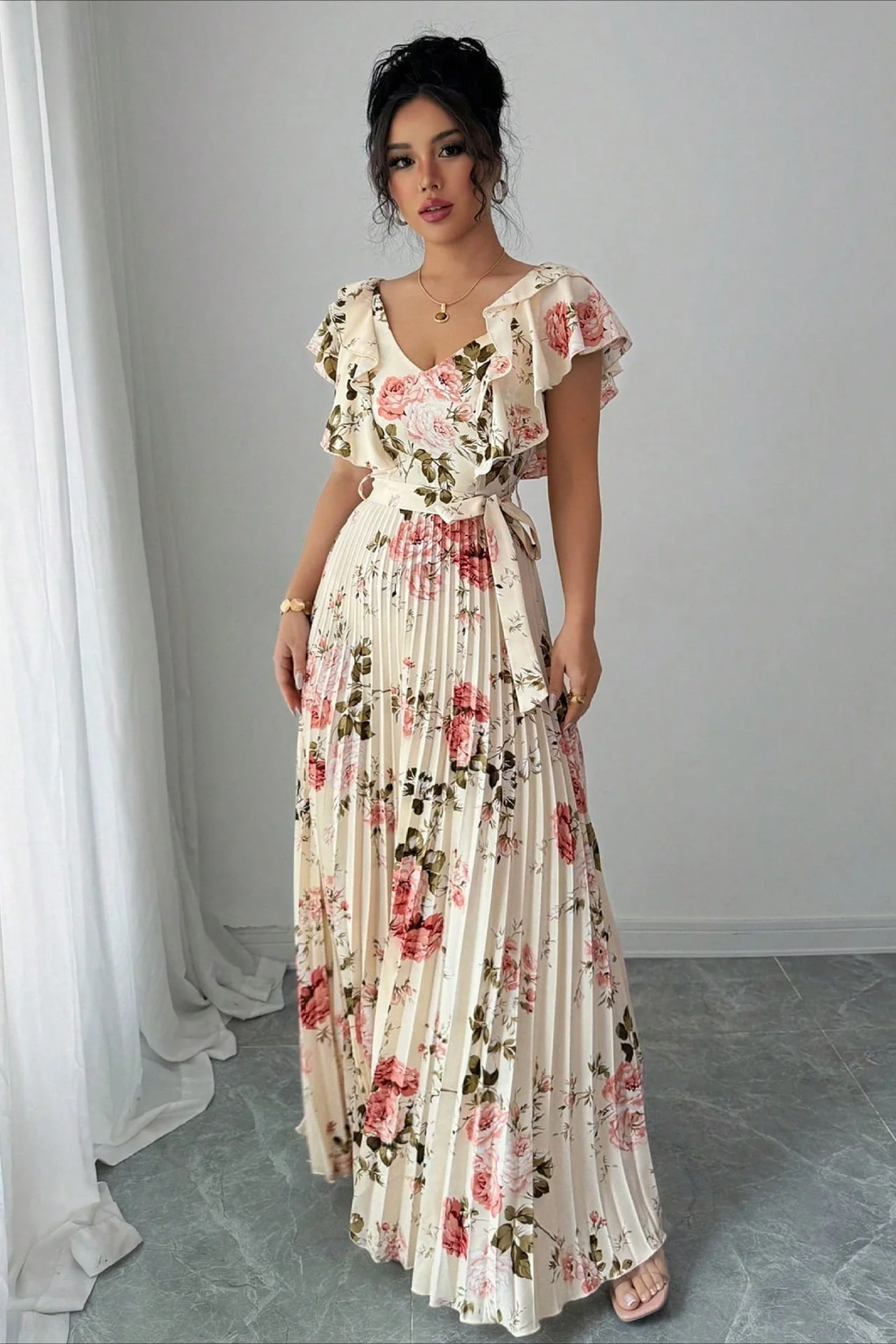 Valentina Floral V-Neck Ruffle Sleeve Maxi Dress - Image 3