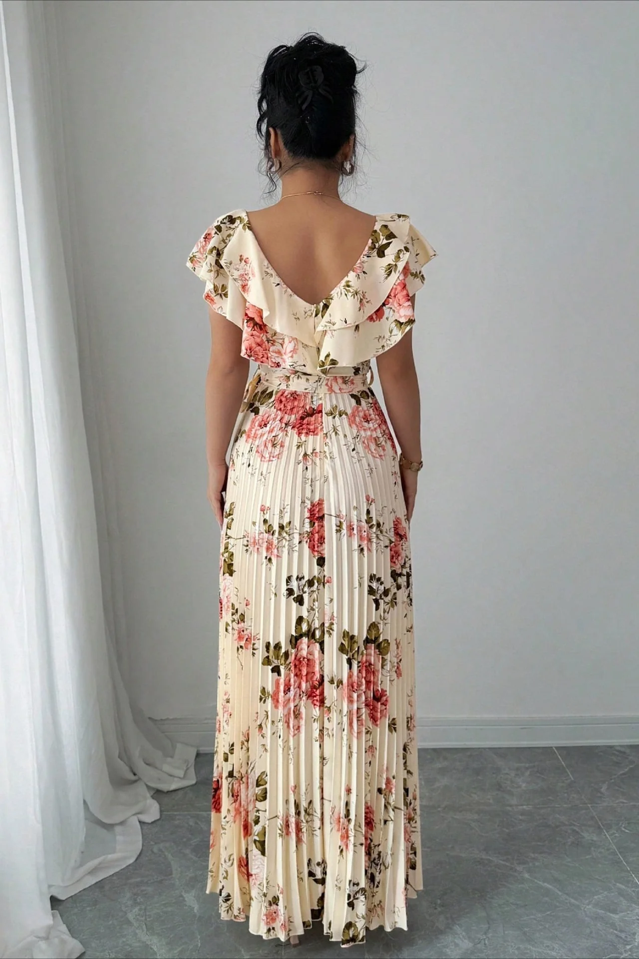 Valentina Floral V-Neck Ruffle Sleeve Maxi Dress - Image 4