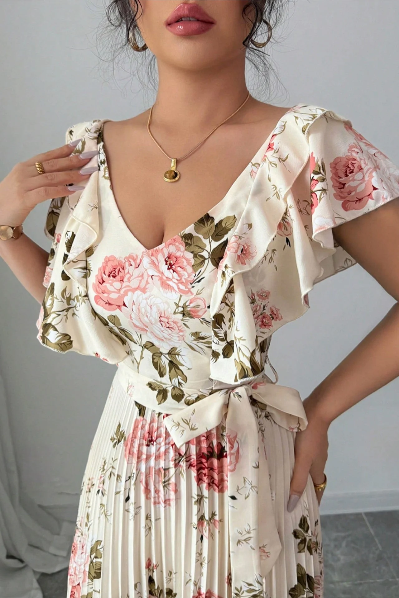 Valentina Floral V-Neck Ruffle Sleeve Maxi Dress - Image 5