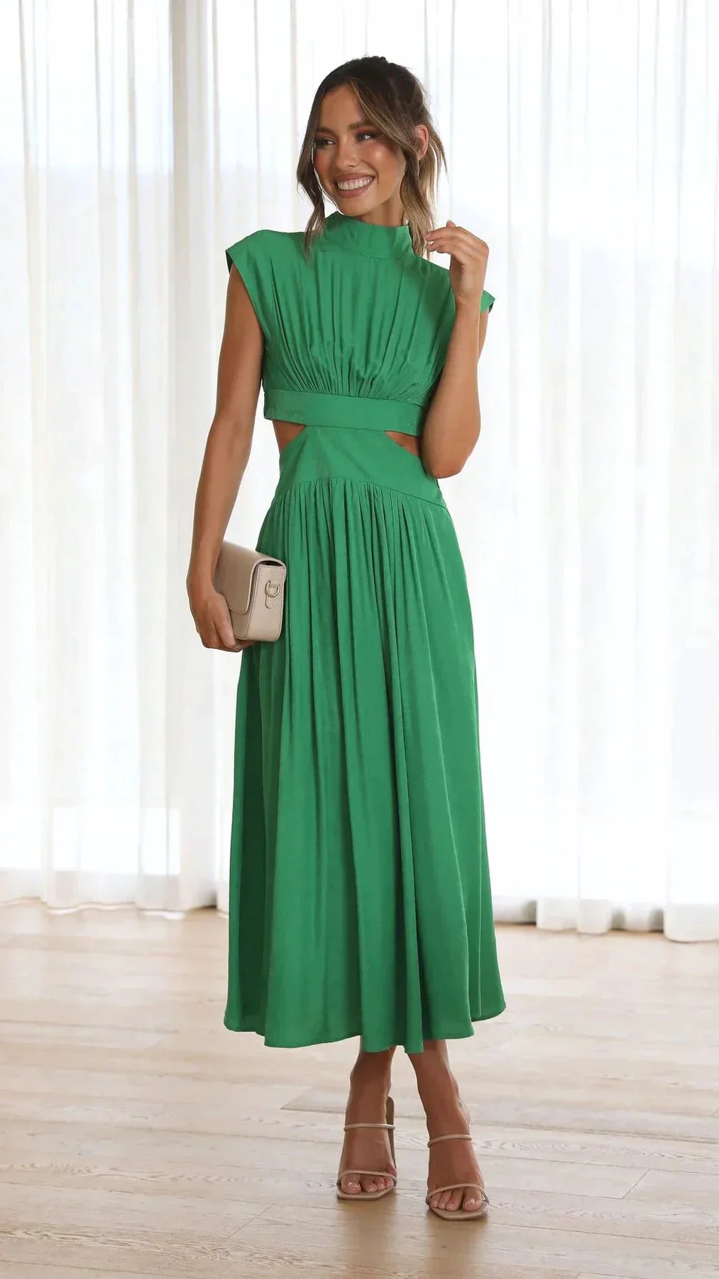Valentina High-Neck Midi Dress with Waist Cutouts - Image 3