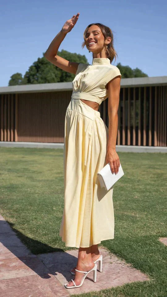Valentina High-Neck Midi Dress with Waist Cutouts - Image 7