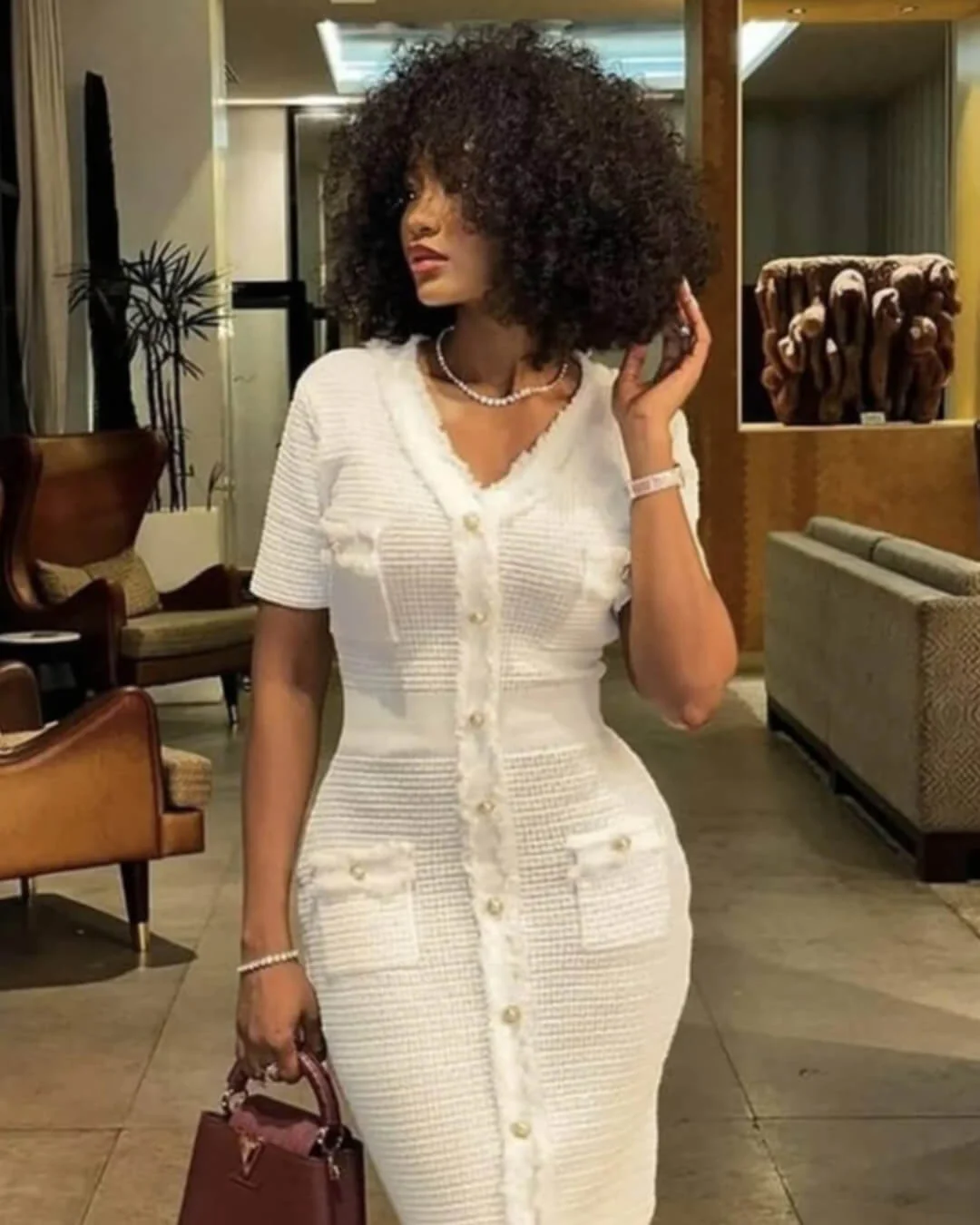 Valentina V-Neck Knitted Sweater Dress