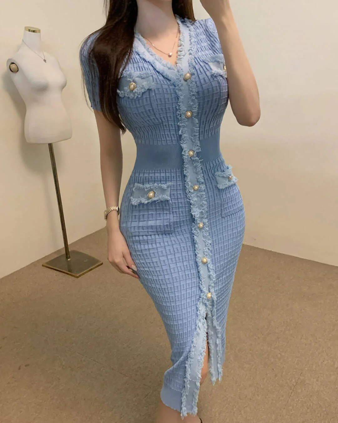 Valentina V-Neck Knitted Sweater Dress - Image 4