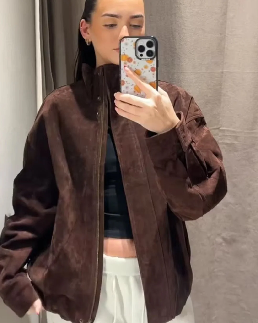 Viona Stand Collar Suede Jacket - Image 5