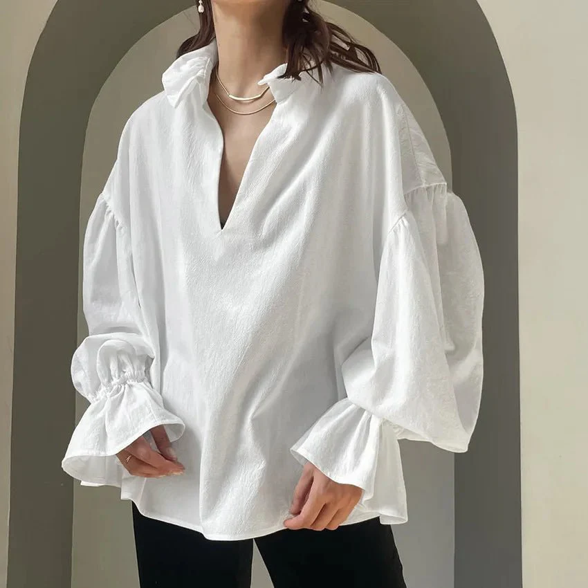 Vivian V-Neck Puff Long Sleeve Blouse - Image 2