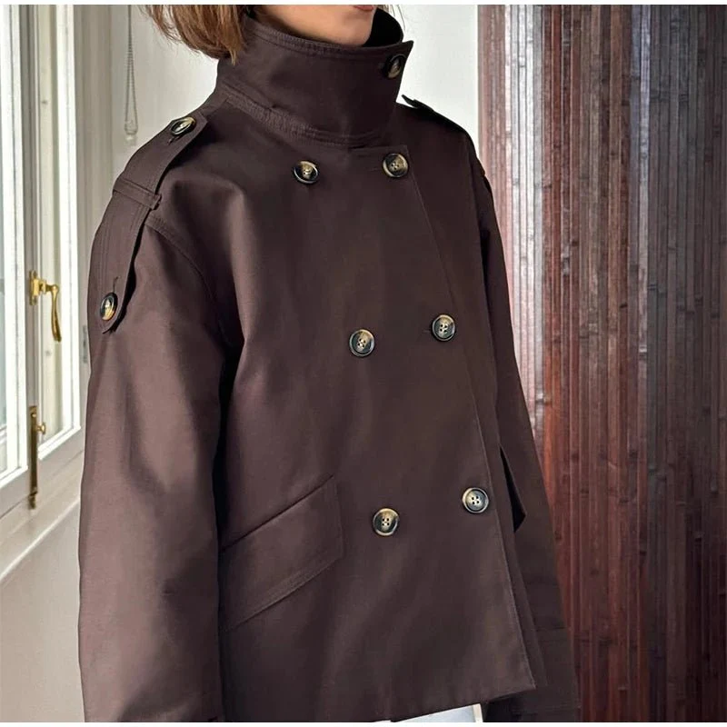 Vivienne Stand Collar Cropped Trench Coat - Image 4