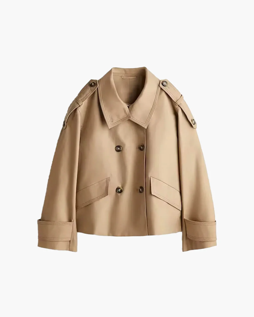 Vivienne Stand Collar Cropped Trench Coat - Image 6