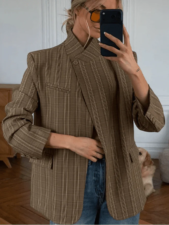 Wilma Stand Collar Striped Suit Jacket
