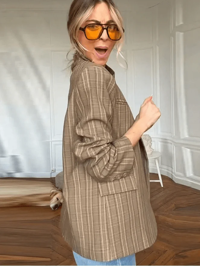 Wilma Stand Collar Striped Suit Jacket - Image 4