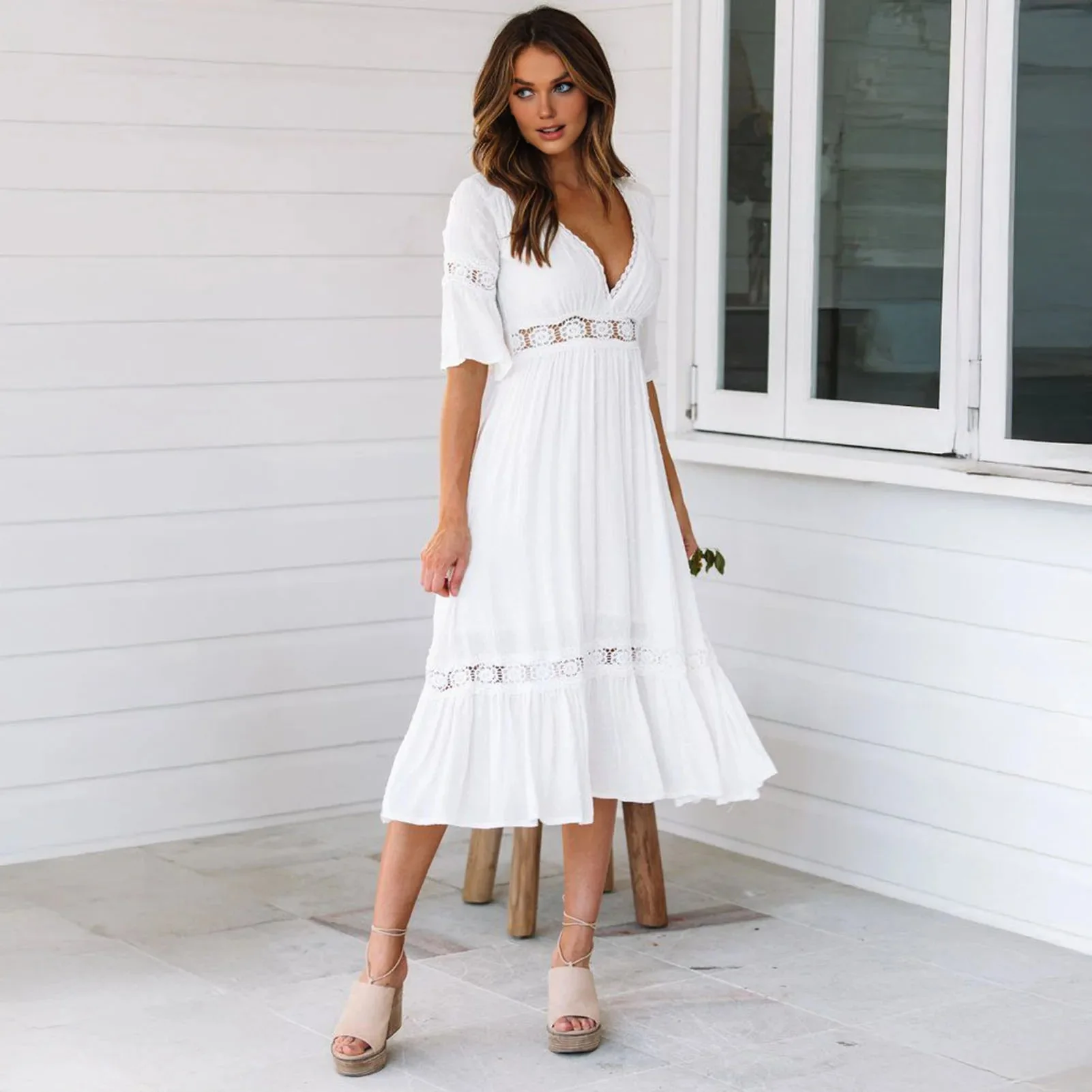 Winona Lace V-Neck Midi Dress - Image 3