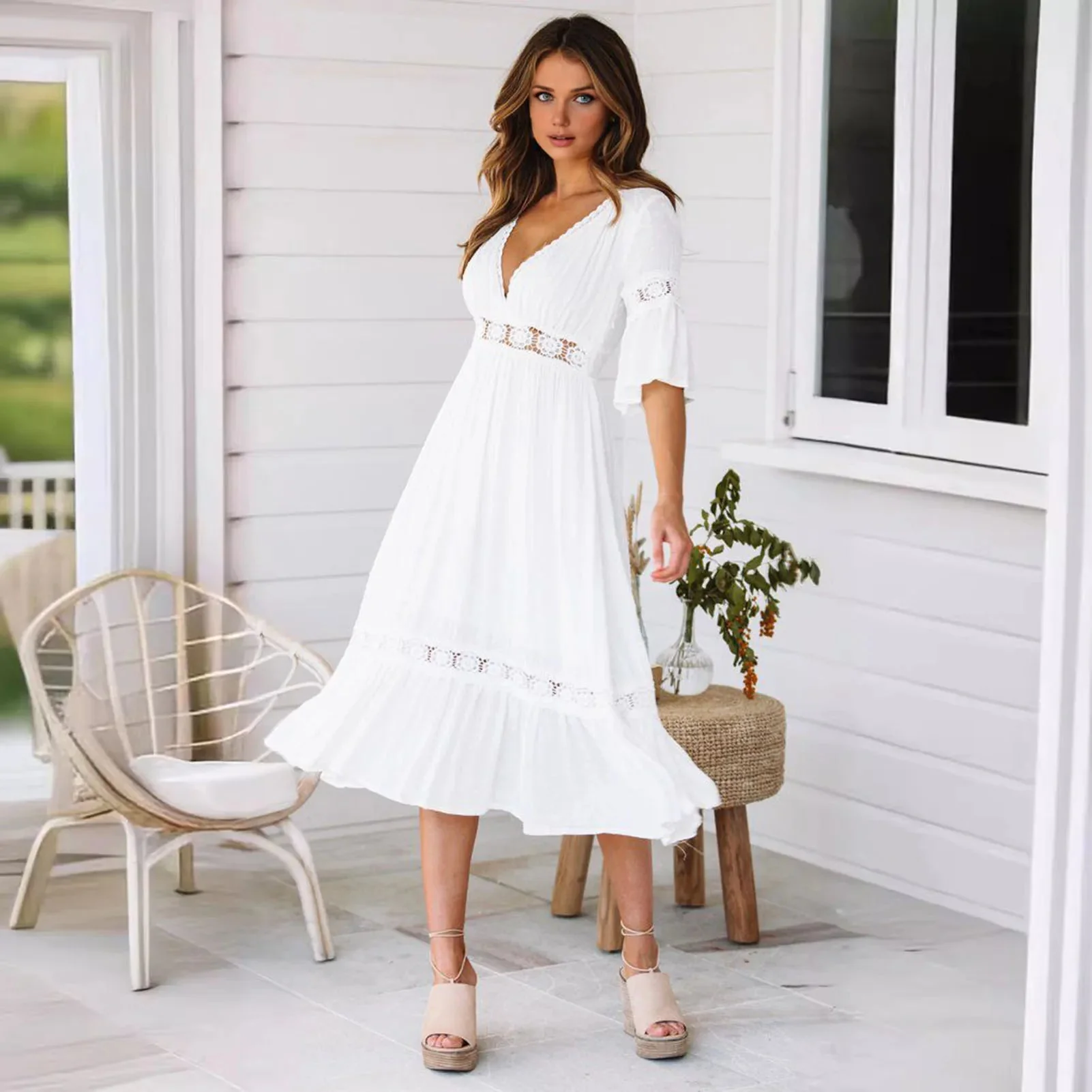 Winona Lace V-Neck Midi Dress - Image 4
