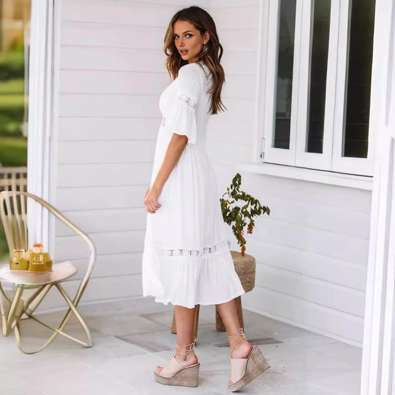 Winona Lace V-Neck Midi Dress - Image 5