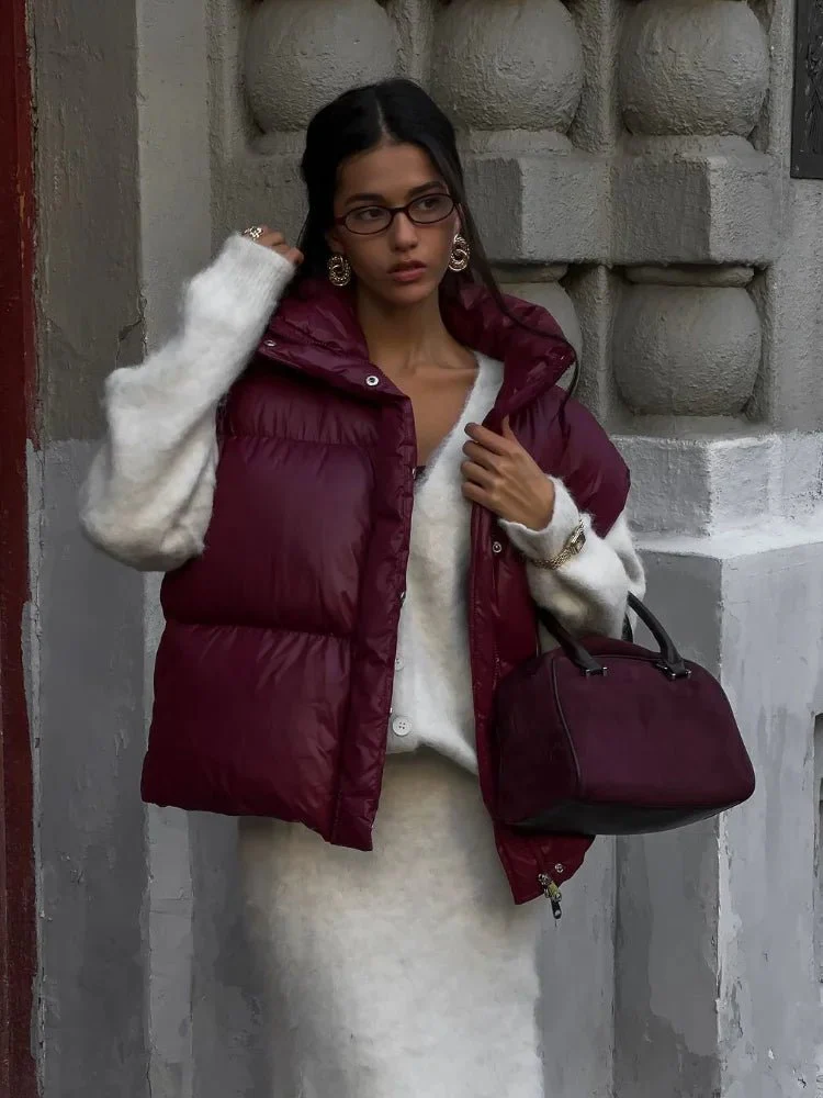 Zarina Stand Collar Puffer Vest Coat - Image 3